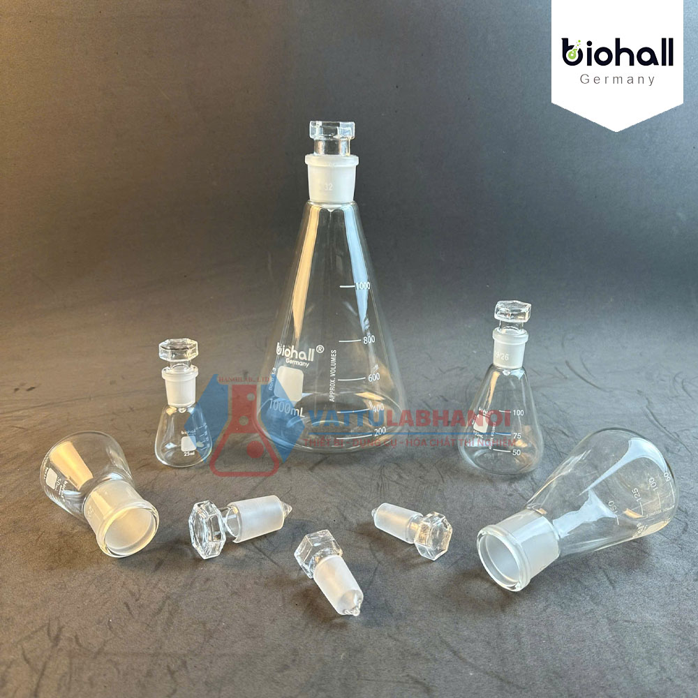 BÌNH TAM GIÁC CÓ NÚT THỦY TINH - MIỆNG NHÁM, HÃNG BIOHALL-GERMANY