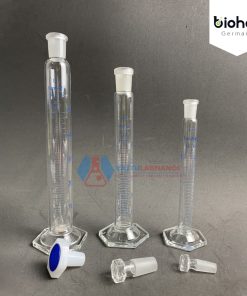 ỐNG ĐONG THỦY TINH ĐẾ LỤC GIÁC CÓ NÚT NHỰA, HÃNG BIOHALL-GERMANY