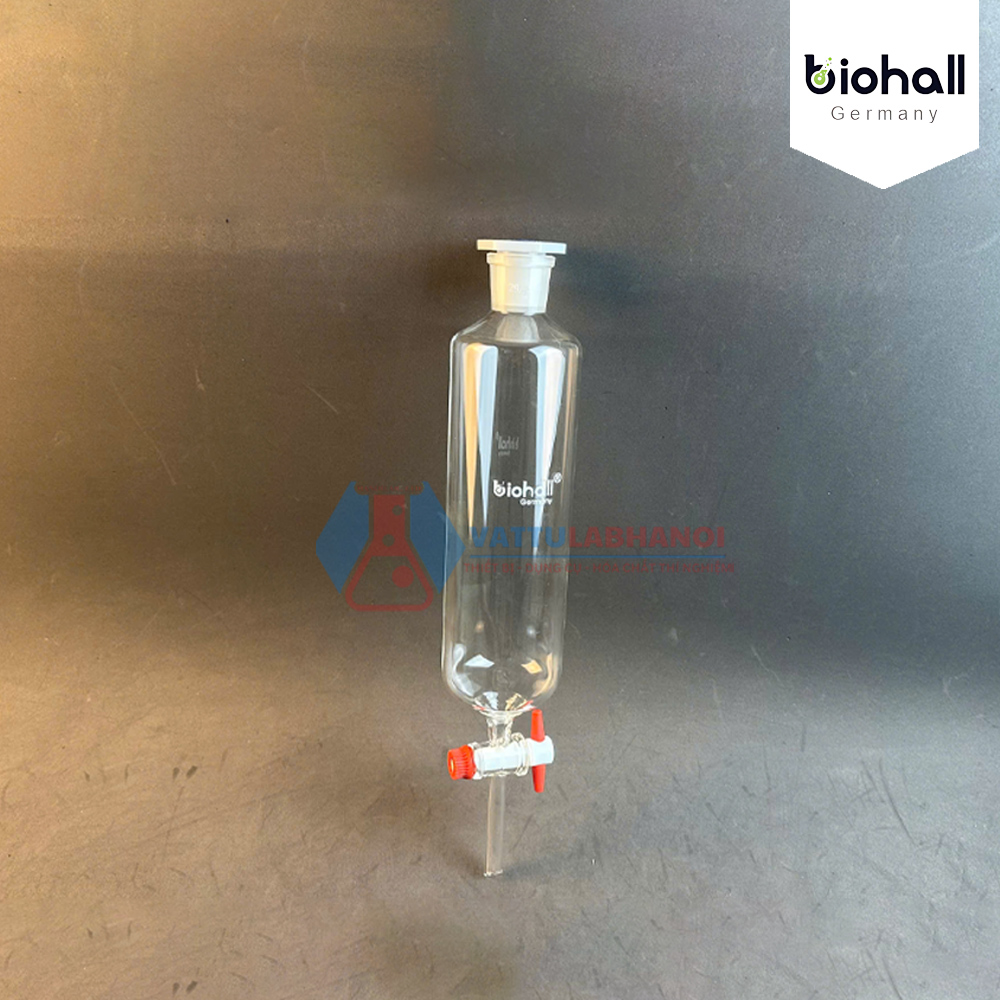 PHỄU CHIẾT HÌNH TRỤ NHÁM TRÊN - KHÓA NHỰA PTFE, HÃNG BIOHALL-GERMANY